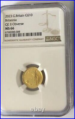 1/10 Oz Gold Coin 2023 Britannia NGC Graded MS66 3.13 Grams 24Ct Royal Mint