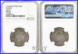 1350, Spain, Peter I of Castil. Scarce Silver Real Coin. Burgos mint! NGC AU-50