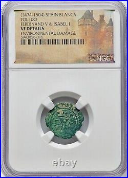 1474-1504 Spain Ferdinand & Isabel I Blanca Toledo Mint NGC VF Detail