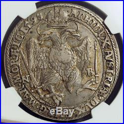 1598, Hungary, Rudolph II. Silver Thaler Coin. Nagybanya mint! Rare! NGC AU-58