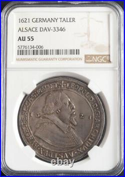 1621, Alsace, Archduke Leopold V. Silver Thaler Coin. Ensisheim mint! NGC AU-55