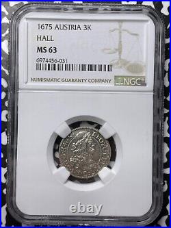 1675 Austria Hall 3 Kreuzer NGC MS63 Lot#G7656 Silver! Choice UNC