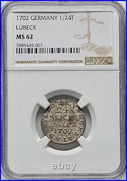 1702 Germany German Lübeck Free City 1/24 Taler Lubeck Mint KM-A79 NGC MS62