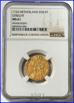 1724 Gold Netherlands Ducat Trade Coin Akerandam Shipwreck Ngc Mint State 61