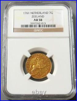 1761 Gold Netherlands 7 Gulden Coin Zeeland Mint Ngc About Uncirculated 58