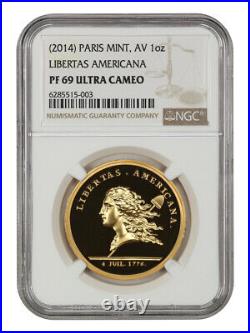 1776 Libertas Americana 2014 Gold Restrike NGC PF69 UCAM (Paris Mint)