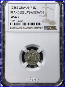 1785-S Germany Brandenburg-Ansbach 1 Kreuzer NGC MS63 Lot#G6755 Choice UNC