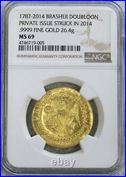1787 2014 Gold Brasher Doubloon 26.4 Gram Private Re-issue Ngc Mint State 69