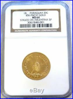 18(88) Gold Paraguay Pattern Struck On Argentina Argentino Ngc Mint State 64