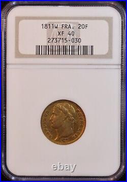 1811-W France Napoleon I Bonaparte Gold 20 Francs Coin NGC XF40 -Lille Mint