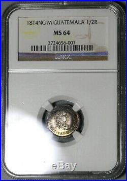 1814 NGC MS 64 Guatemala 1/2 Real Spain Colony Mint State Silver Coin 20051202C
