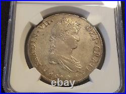 1819 lima peru 8 reales NGC au mint luster ab uncirculated world crown peso coin