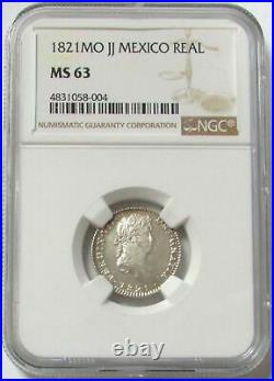 1821 Mo Jj Silver Mexico 1 Real Ferdinand VII Ngc Mint State 63 (semi Cameo)