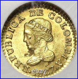 1827 NGC MS 62 Colombia Gold 1 Peso Bogota Mint State Coin POP 2/1 (19102303C)