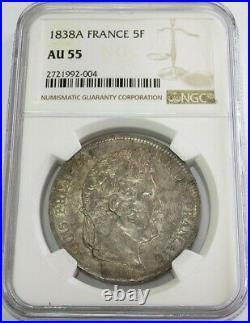 1838 A Silver France 5 Francs Louis Philippe Coin Ngc About Unc 55 Paris Mint