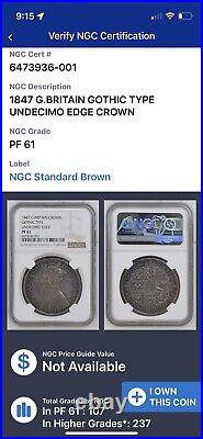 1847 Gothic Crown Unidecimo G. Britain, Rare NGC PF61, aging beautifully