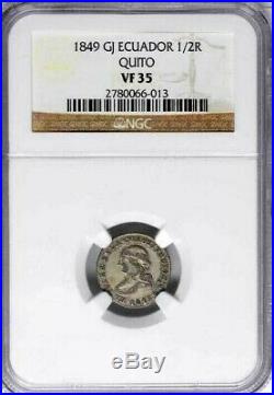 1849 GJ Ecuador 1/2 Real, NGC VF 35, Quito Mint, KM 35, Scarce