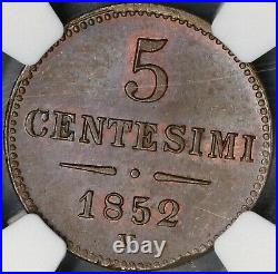 1852-V NGC MS 65 Lombardy Venetia 5 Centesimi Mint State Coin (19031101C)