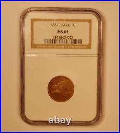 1857 Flying Eagle 1 Cent Graded Mint State MS63 by NGC