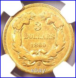 1860-S Three Dollar Indian Gold Coin $3 NGC VG Details Rare S Mint Date