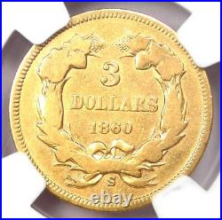 1860-S Three Dollar Indian Gold Coin $3 NGC VG Details Rare S Mint Date
