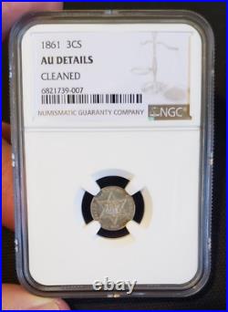 1861 3c Silver NGC AU Details pretty coin