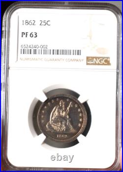 1862 US Seated Liberty Quarter NGC PF 63 Stunning Coin