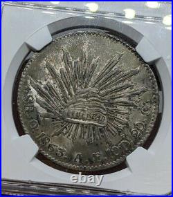 1863 O AE Mexico 8 Reales. Oaxaca Mint. NGC AU58 Premium Quality. Scarce Date