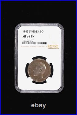 1863 Sweden 5 Ore, NGC MS 61, KM 707