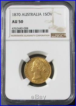 1870 Gold Australia Sovereign Coin Sydney Mint Ngc About Unc 50