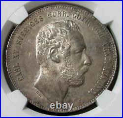 1871 St Sweden Silver 4 Riksdaler Specie Carl XV Adolf Ngc Mint State 62 Pop 1/1