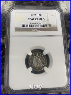 1872 Seated Liberty Dime NGC PF 62 CAMEO Proof Strike