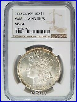 1878 CC Morgan Silver Dollar NGC MS 64 Vam 11 Wing Lines Mint Error Carson City