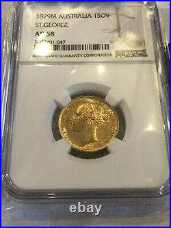 1879 Full Gold Sovereign Young Head Rare Melbourne Mint Coin AU58 NGC Investment