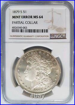 1879 S Morgan Silver Dollar NGC MS 64 Partial Collar Mint Error Off Center Coin