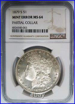 1879 S Morgan Silver Dollar NGC MS 64 Partial Collar Mint Error Off Center Coin