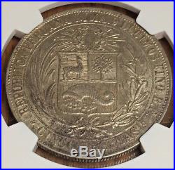 1880 Peru 5 Pesetas with Dot NGC MS 62 reales silver crown Lima sol Mint 5P
