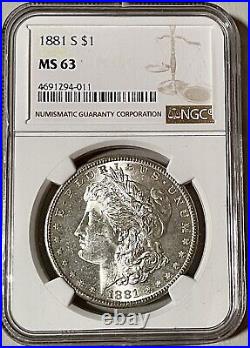 1881-S MS63 Morgan Silver DollarsSilver Coin NGC Mint State 63 Proof-Like Look