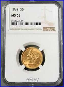 1882 Gold Us $5 Liberty Head Half Eagle Ngc Mint State 63