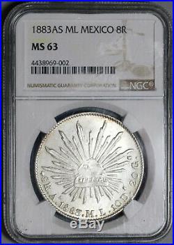 1883-As NGC MS 63 Mexico 8 Reales Rare Alamos Mint State Silver Coin (19092001C)
