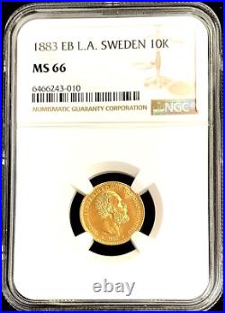 1883 Eb La Gold Sweden 10 Kronor Coin Oscar II Coin Ngc Mint State 66