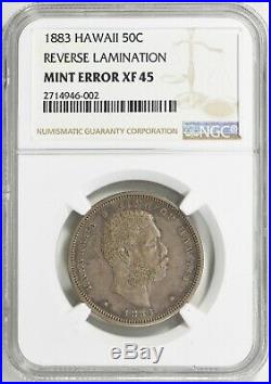 1883 NGC XF45 Mint Error Hawaii Silver Half Dollar King Kalakaua Hawaiian 50C