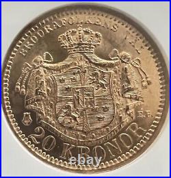 1885 EB AV 20 Kronor Gold NGC MS65 Stockholm Mint SWEDEN Oscar II Very Rare Coin