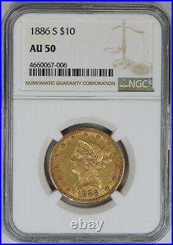 1886-S NGC $10 Liberty Head Gold Eagle AU50 Better Date/Mint Pre-33 US Coin