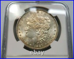 1887 Silver Morgan Dollar NGC MS 64 Struck Thru Strike Through Mint Error Coin