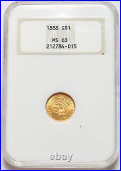 1888 Gold USA Princess Head $1 Dollar Early Ngc Mint State 63 Pq++