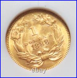 1888 Gold USA Princess Head $1 Dollar Early Ngc Mint State 63 Pq++