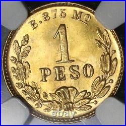 1896-Mo NGC MS 65 Mexico Gold 1 Peso Coin 7166 Minted POP 7/0 (20112802C)
