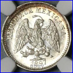 1897-Cn NGC MS 65 Mexico 5 Centavos Culiacan Mint State Silver Coin (21011003C)
