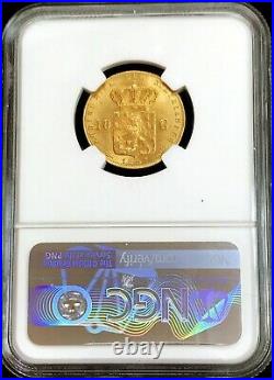 1897 Gold Netherlands 10 Gulden Long Hair Coin Ngc Mint State 64